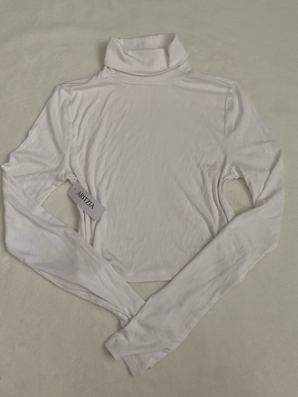 Aritzia White Ribbed Turtleneck Long-Sleeve Top